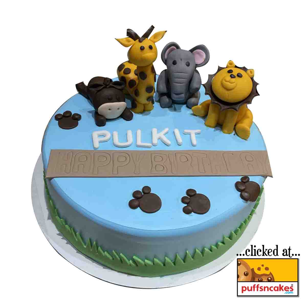(1271) Jungle Animals Theme Semi Fondant Cake